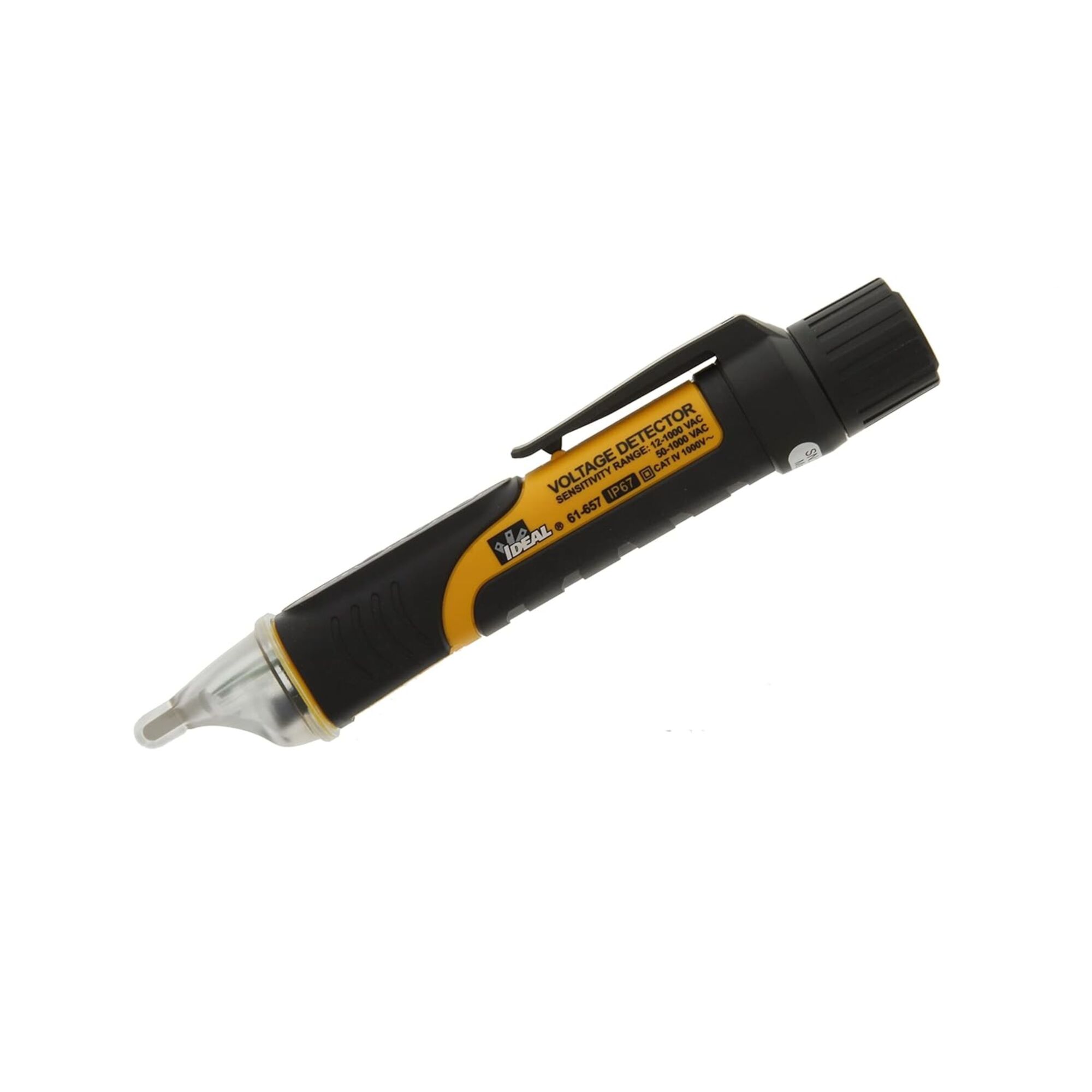 IDEAL, Non-Contact Voltage Tester Dual Range, UL Certified CAT IV 1000V AC, 12-1000 V AC low range, 50 to 1000 V AC high range, Auto Power Off, Built-in Flashlight, Low battery Indication, IP Rating-IP67, 61-657